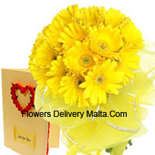 Bunch Of 19 Yellow Gerberas With A Free Love Greeting Card Delivered in Malta