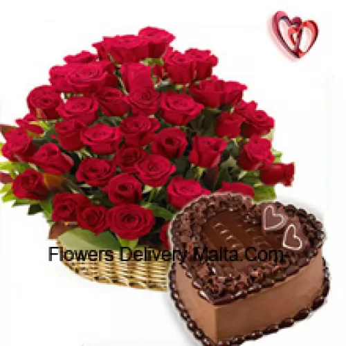 A Beautiful Arrangement Of 51 Red Roses Along With 1 Kg Heart Shaped Chocolate Cake