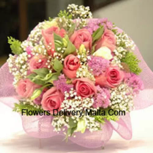 Bunch Of 11 Pink Roses With Fillers