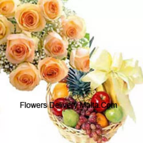 Bunch Of 11 Orange Roses With 3 Kg Fresh Fruit Basket