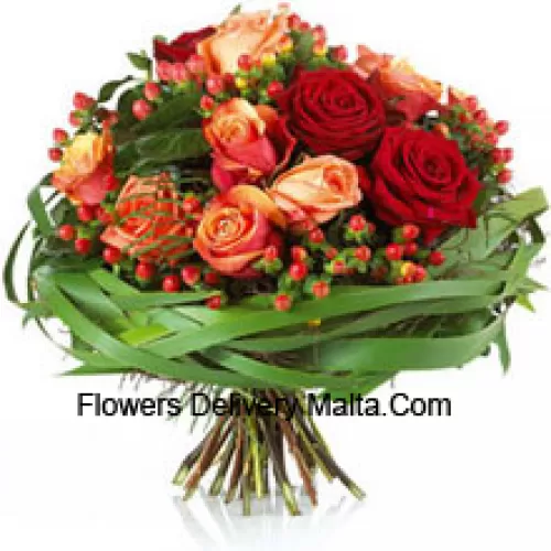 A Delightful bouquet of Red and Orange Roses with seasonal fillers (Please Note That We Reserve The Right To Substitute Any Product With A Suitable Product Of Equal Value In Case Of Non-Availability Of A Certain Product)